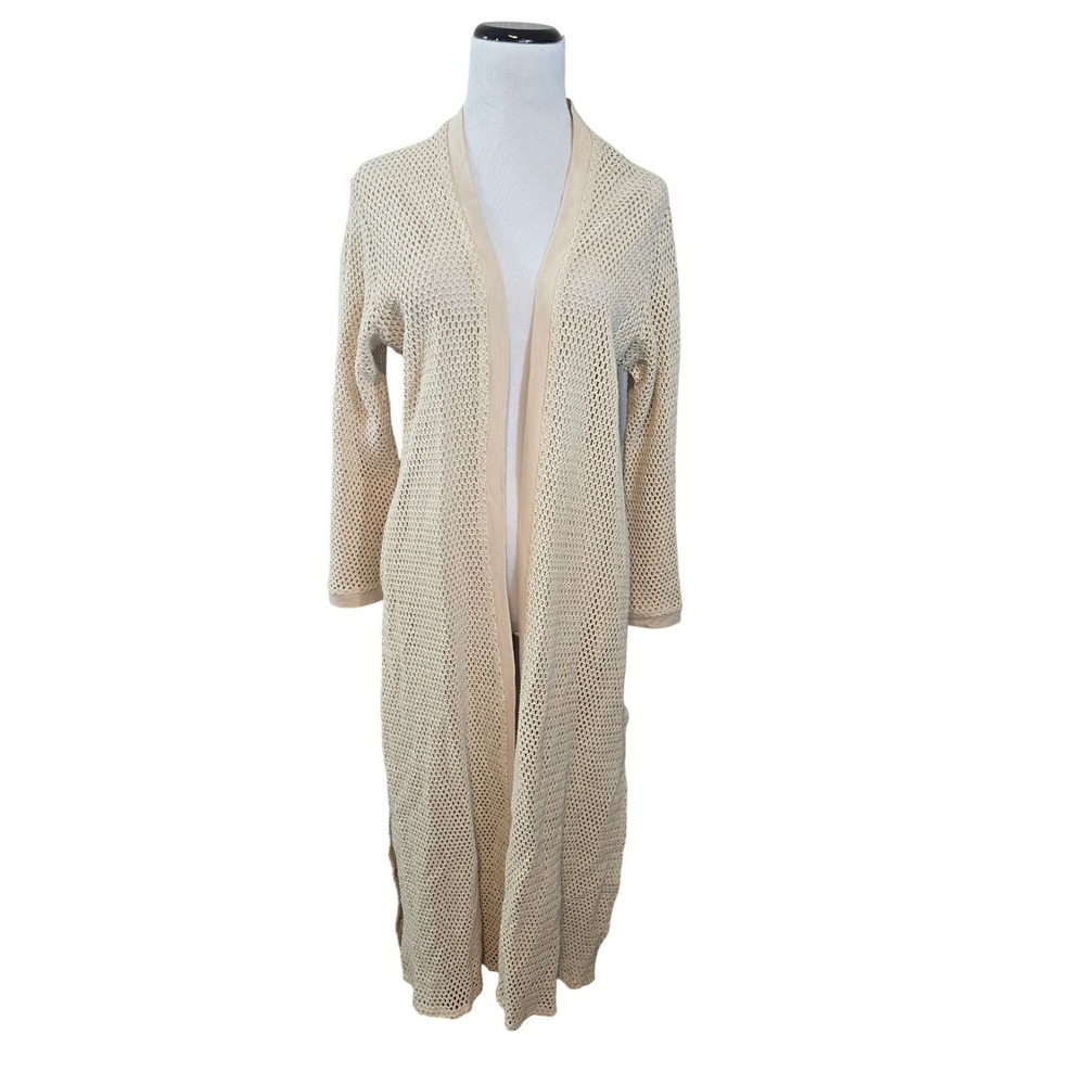 NIKKY Open‎ Front Mesh Knit Duster Cardigan Beige Size M L